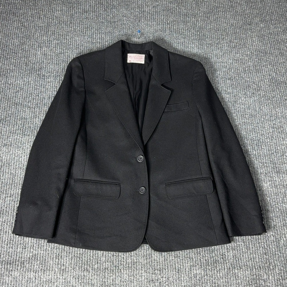 Vintage Pendleton Blazer Womens 4 Black‎ Wool Two Button Suit Jacket P405-159